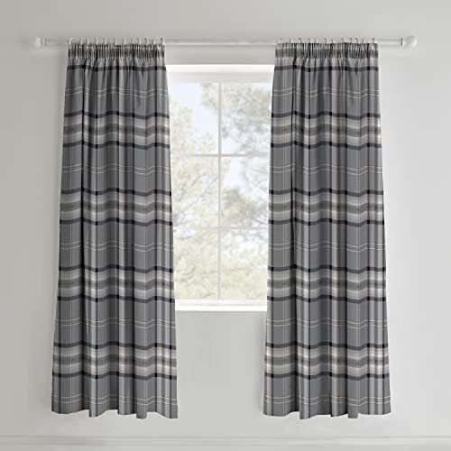 Check 66x72 Inch Lined Pencil Pleat Curtains