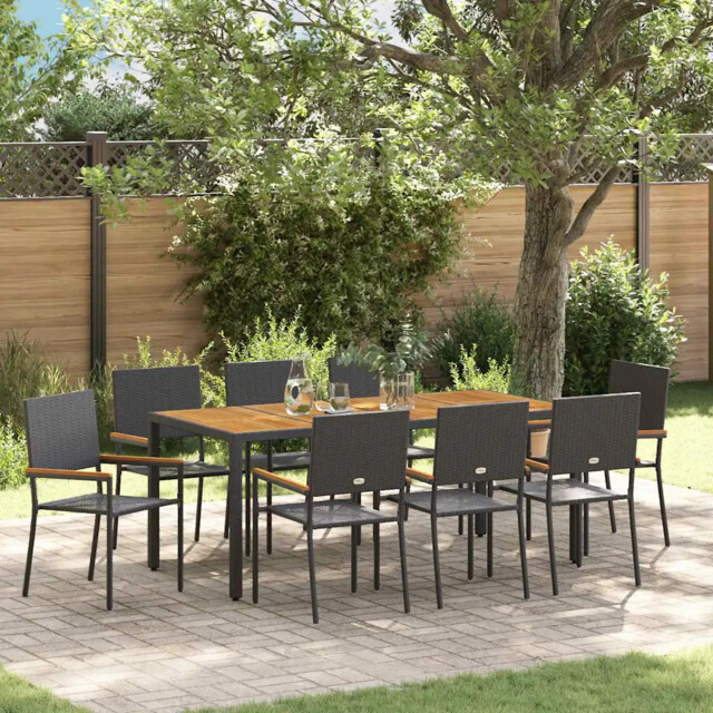 Garden Dining Set 9 Pcs Black And Brown 190 X 90 X 75 Cm Vidaxl