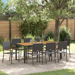 Garden Dining Set 9 Pcs Black And Brown 190 X 90 X 75 Cm Vidaxl