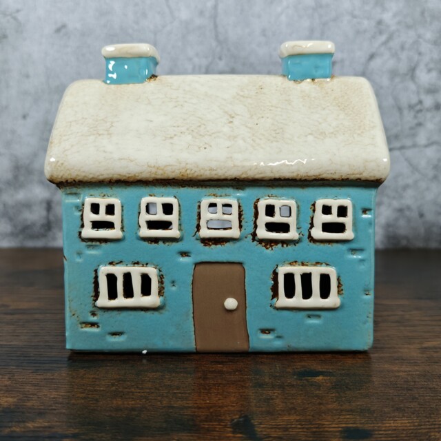 Village Pottery Large Blue House Ceramic Tealight Holder Candle