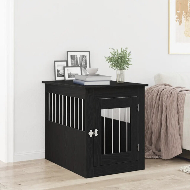 Dog Crate Furniture Black Oak 75x55x65 Cm Engineered Wood Vidaxl