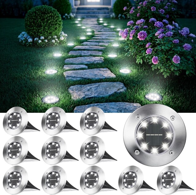 Joomer Solar Lights Outdoor Garden 12 Pack Solar Ground Lights Cool
