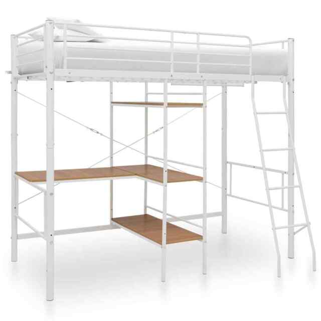 Bunk Bed With Table Frame White Metal 90x200 Cm Vidaxl