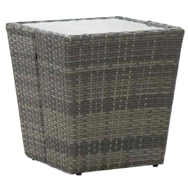 Tea Table Grey 41.5x41.5x43 Cm Poly Rattan And Tempered Glass Vidaxl
