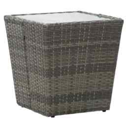Tea Table Grey 41.5x41.5x43 Cm Poly Rattan And Tempered Glass Vidaxl