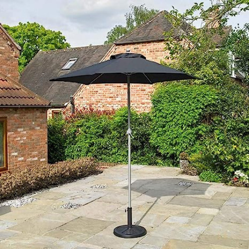 Large Garden Parasol Outdoor Umbrella 2m Black Sun Shade Tilt