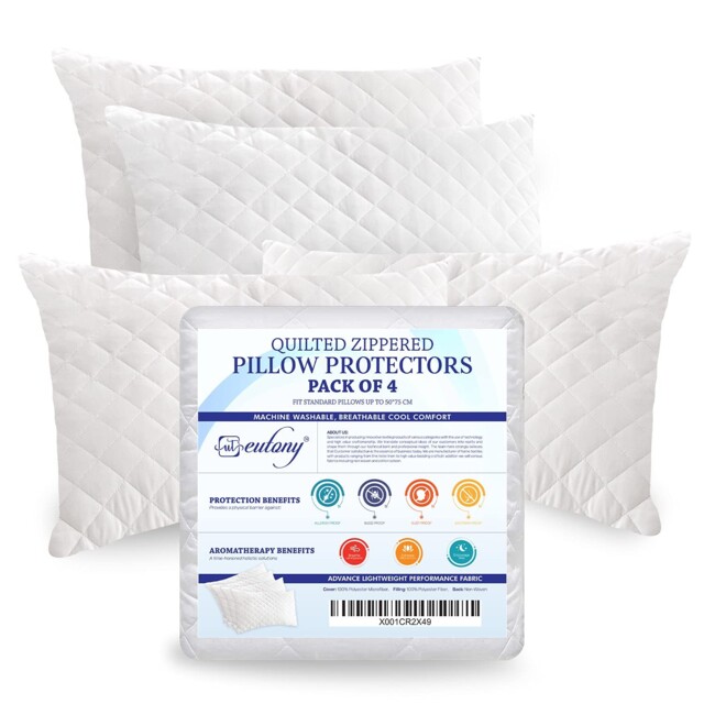 Eutony Pillow Protectors 4 Pack Quilted Zipped - Ultra Luxe Zipped