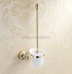 Luxury Gold Polished Brass Bathroom Wall Mounted Toilet Brush Holder