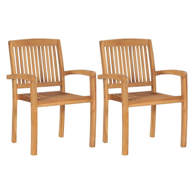 Dining Chairs 2pc Teak Wood Natural 60x57.5x90cm Stackable Outdoor