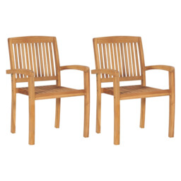 Dining Chairs 2pc Teak Wood Natural 60x57.5x90cm Stackable Outdoor