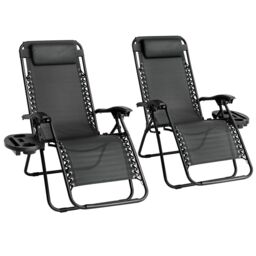 2x Zero Gravity Chair Sunlounger Outdoor Garden Folding Reclining