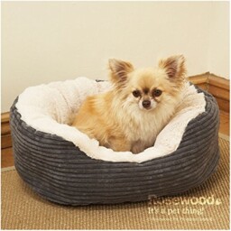 "Rosewood Jumbo Cord / Plush Grey Pet Dog Cat Bed Small Oval 25"""