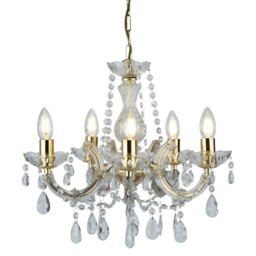 5 Light Polished Brass Ceiling Fitting Chandelier Light With Clear