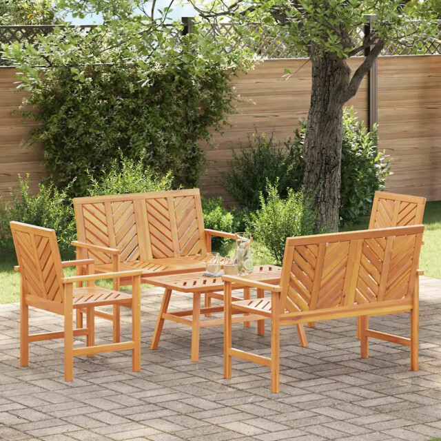 Garden Lounge Set 6-seater Brown Solid Acacia Wood Patio Table And