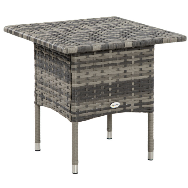 Outdoor Rattan Side Table Woven Top Steel Frame Garden Patio Balcony