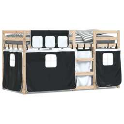 Bunk Bed With Curtains White & Black 90x200 Cm Solid Wood Pine Vidaxl
