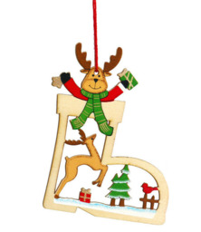Wooden Boot Shape Reindeer Head Christmas Tree Xmas Hanging Decoration