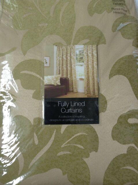 "Winter Warm Woven Green / Gold Jacquard Leaf 66"" X 54"" Lined Curtains"