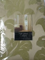 "Winter Warm Woven Green / Gold Jacquard Leaf 66"" X 54"" Lined Curtains"