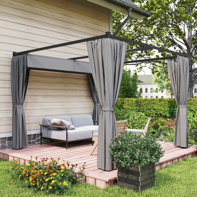 3x3m Pergola Gazebo Retractable Roof With Curtains Outdoor Patio