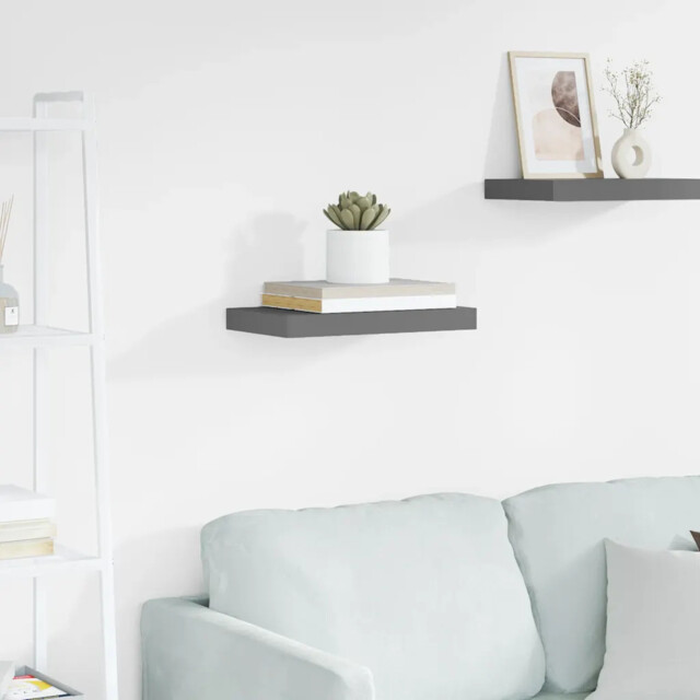 Wall Shelf High Gloss Grey 40x23x3.8cm Honeycomb Mdf Metal Floating