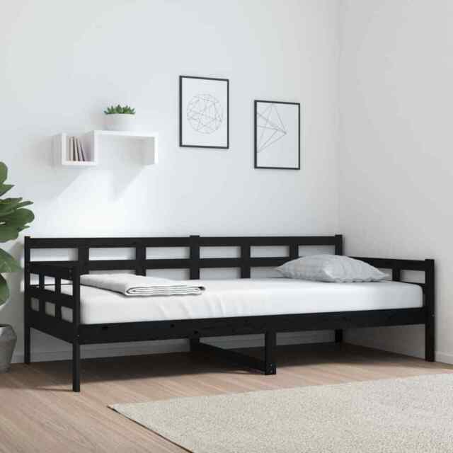 Day Bed Black Solid Wood Pine 90x200 Cm Vidaxl