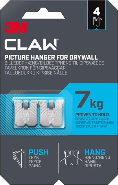 3m Claw Plasterboard Picture Hanging Wall Hooks For 7 Kg (4 Pack),