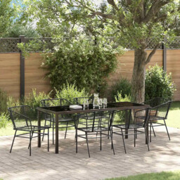 Garden Dining Set 7 Pcs Black Poly Rattan Vidaxl