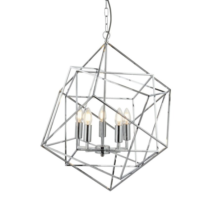5 Lights Chrome Finish Ceiling Fitting Pendant Light With Geometric