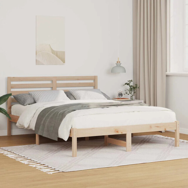 Bed Frame With Headboard Brown 135 X 190 Cm Solid Pine Wood Vidaxl