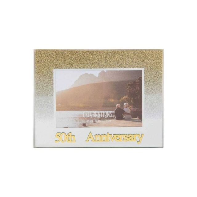 Celebrations 50th Anniversary Gold Glitter Glass Frames - Standing
