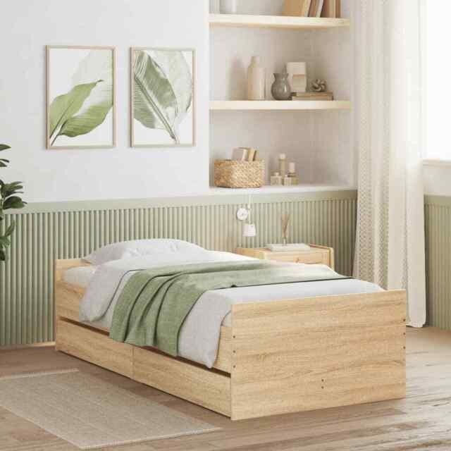 Bed Frame With Drawers Sonoma Oak 90x190 Cm Single Vidaxl