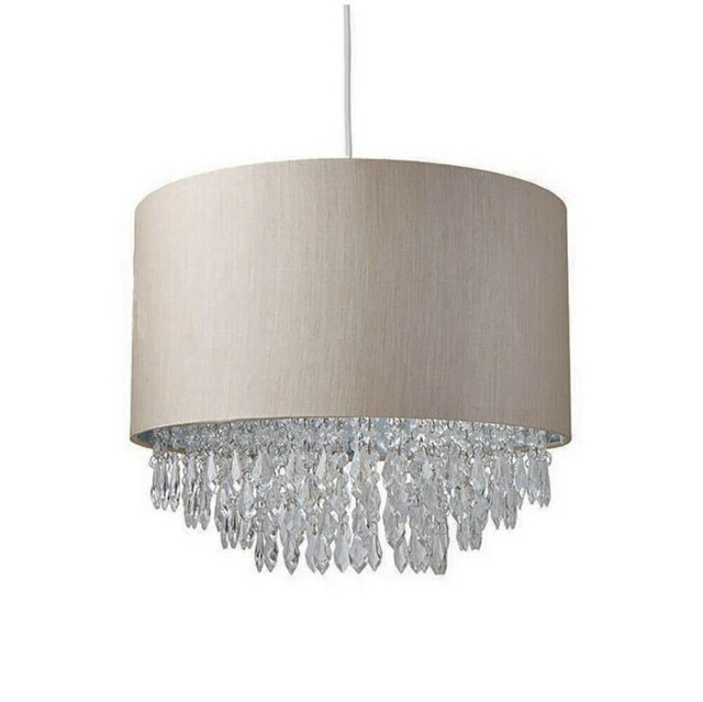 Light Shade Beaded Drum Droplet Chandelier Shiny Ceiling Pendant Mink