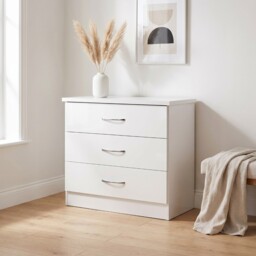 Nevada 3 Drawer Chest Of Drawers White Gloss Bedroom Storage Cabinet