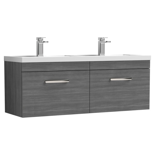 Nuie Athena Anthracite Woodgrain 1200mm Wall Hung 2 Drawer Vanity Unit