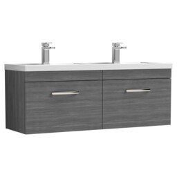 Nuie Athena Anthracite Woodgrain 1200mm Wall Hung 2 Drawer Vanity Unit