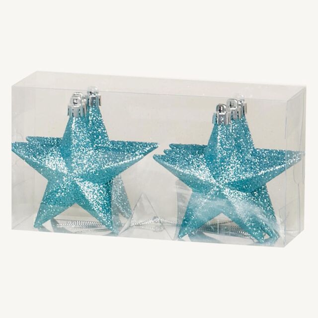 Christmas Shatterproof Stars 6 Pack 100mm Glitter Tree Decoration Ice