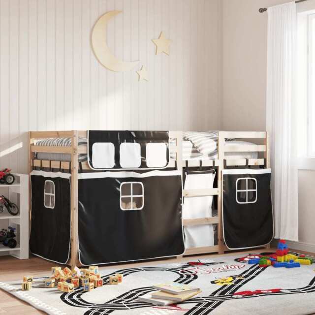 Bunk Bed Without Mattress White & Black 90x190 Cm Single Solid Wood