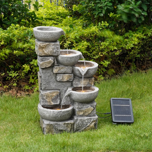 Garden Water Feature Outdoor Solar Powered Led Fountain 5-tier Bowl