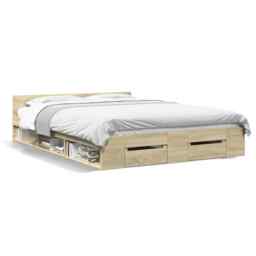 Bed Frame With Drawers Sonoma Oak 160x200 Cm Engineered Wood Vidaxl
