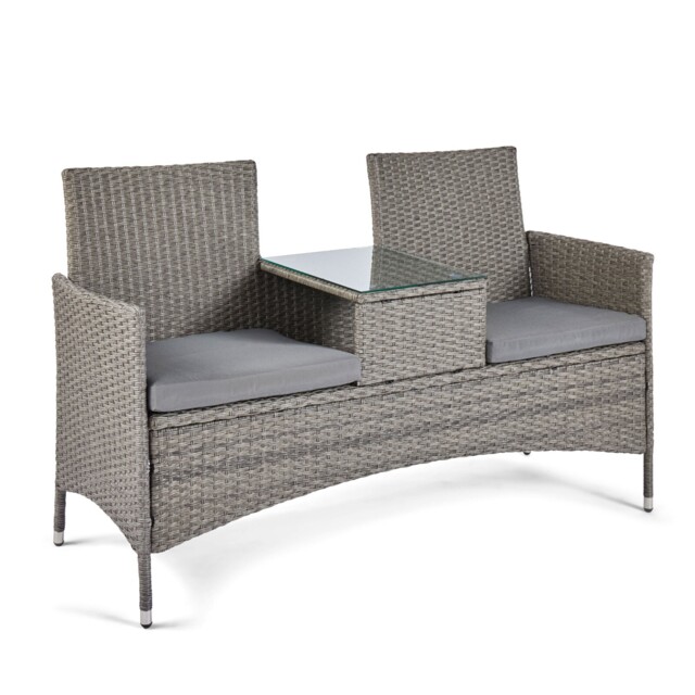 Rattan Loveseat For Garden, Grey Weatherproof Jack & Jill Seat,