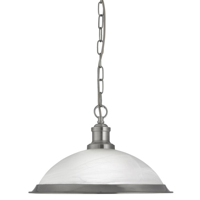 Pendant Light Bistro Satin Silver Frosted Glass Shade E27 Dimmable