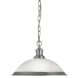 Pendant Light Bistro Satin Silver Frosted Glass Shade E27 Dimmable