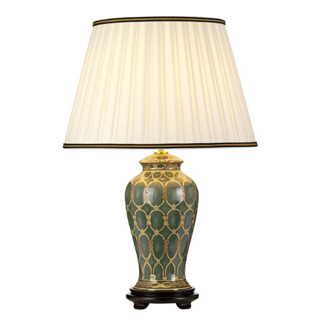 Table Lamp Shade Ivory With Black & Gold Trim Green Gold & Brown Led