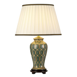 Table Lamp Shade Ivory With Black & Gold Trim Green Gold & Brown Led