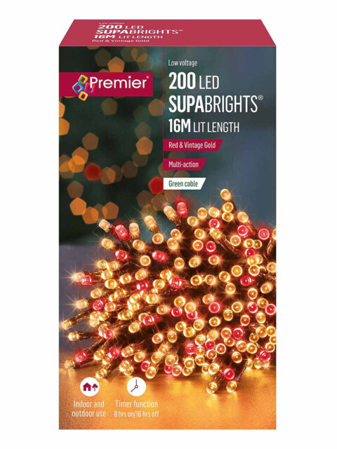200 Led Multi-action Supabrights Christmas Tree Lights Timer Red & by ...