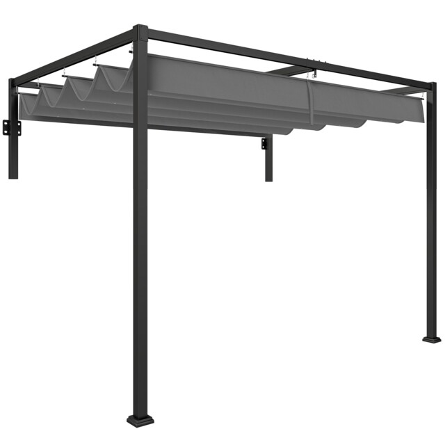 Outsunny 2 X 3(m) Wall Mounted Pergola With Retractable Roof, Dark