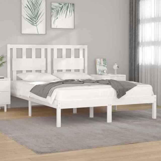 Bed Frame White Solid Wood Pine 200x200 Cm Vidaxl