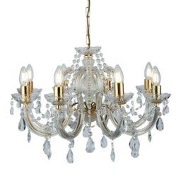 8 Light Polished Brass Ceiling Fitting Chandelier Light With Clear