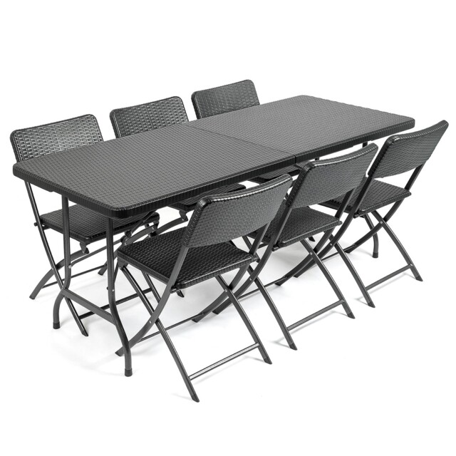 Garden Dining Set 6 Seater Rattan Effect Table Chairs Outdoor